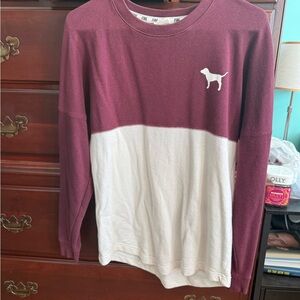 Victoria's Secret Men's Maroon and White Crewneck Sweater